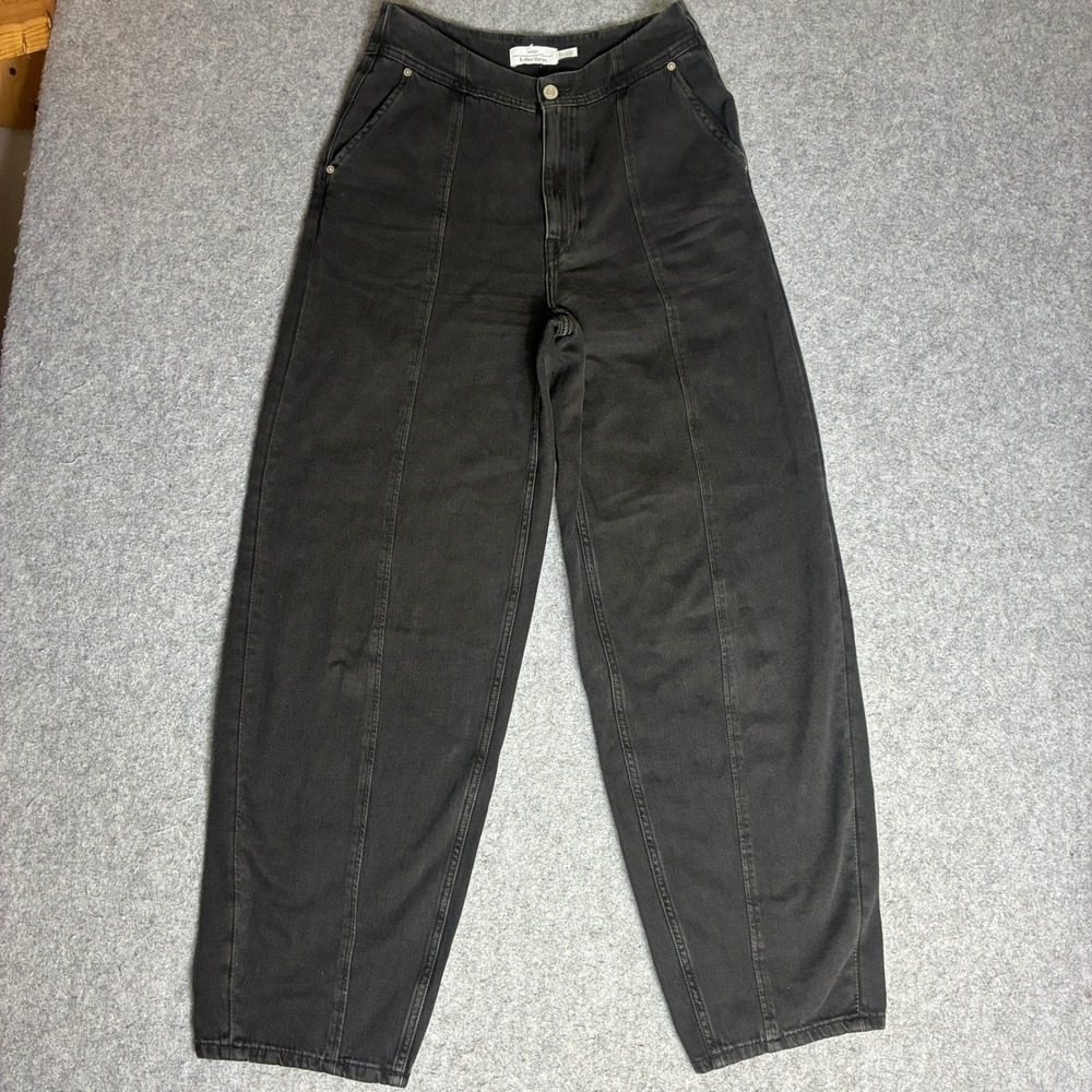 & Other Stories Barrel Leg Jeans Womens Size 6 28x31 Black High Rise Seam Detail